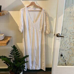 The White Company Linen Embroidered White Dress